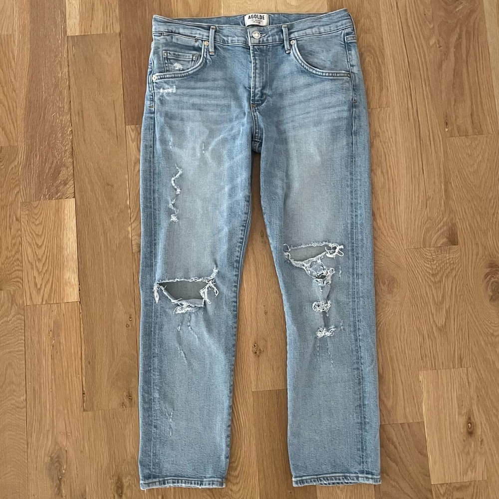 Agolde straight leg distressed light washed jeans size 27